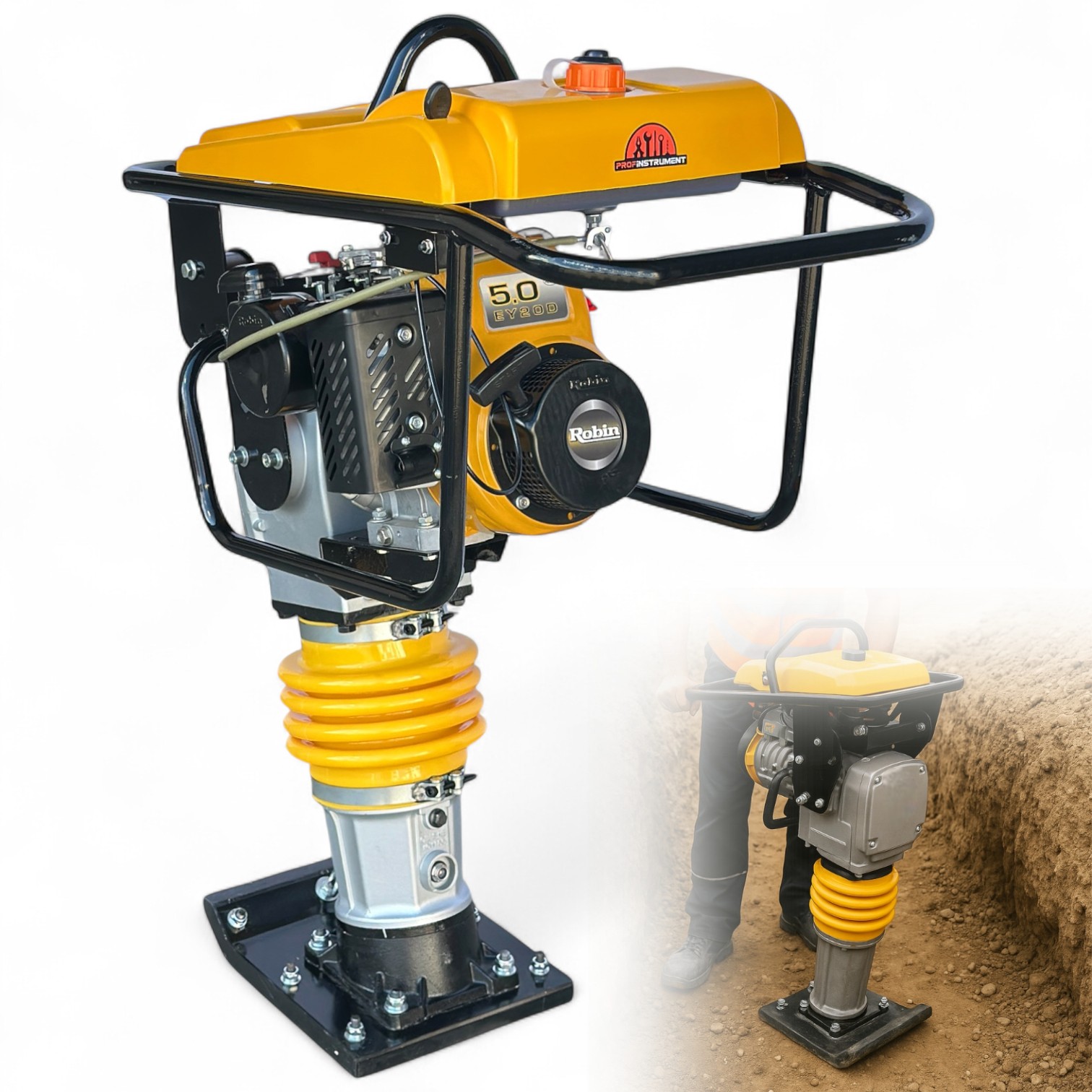 Вибротрамбовка бензиновая (Вибронога) Profinstrument HCR-125 (ROBIN EY20 5 л.с. / 3,6кВт) - фото 2 Вибротрамбовка бензиновая (Вибронога) Profinstrument HCR-125 (ROBIN EY20 5 л.с. / 3,6кВт) - фото 2